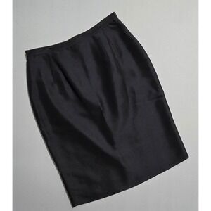 Pencil Skirt 100% Silk Womens 14 Black Tailored Lined Back Slit Midi